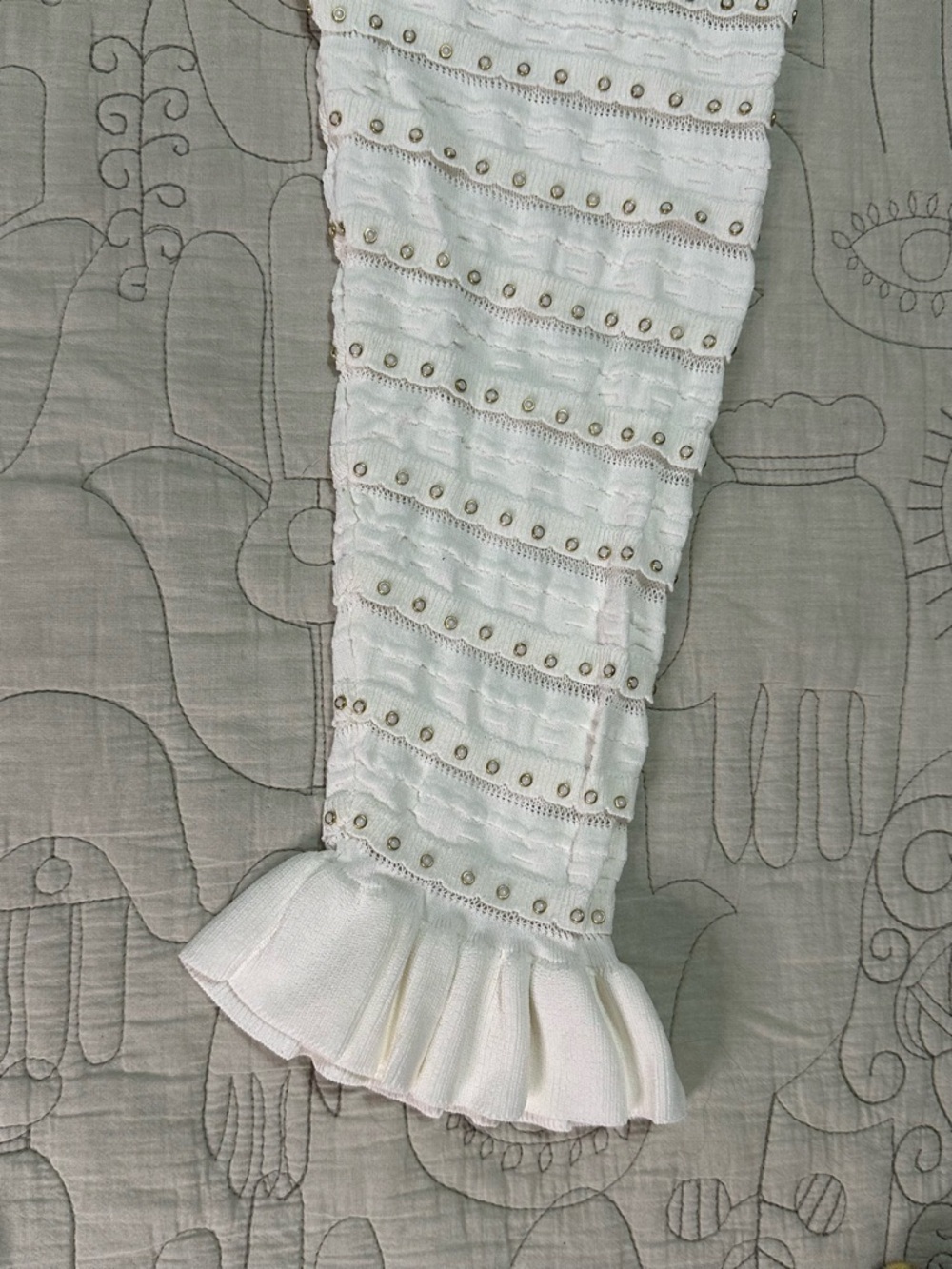 Sandro Beaded Knit Maxi Dress Size 42 Cream Faux Button Front - Picture 11 of 13